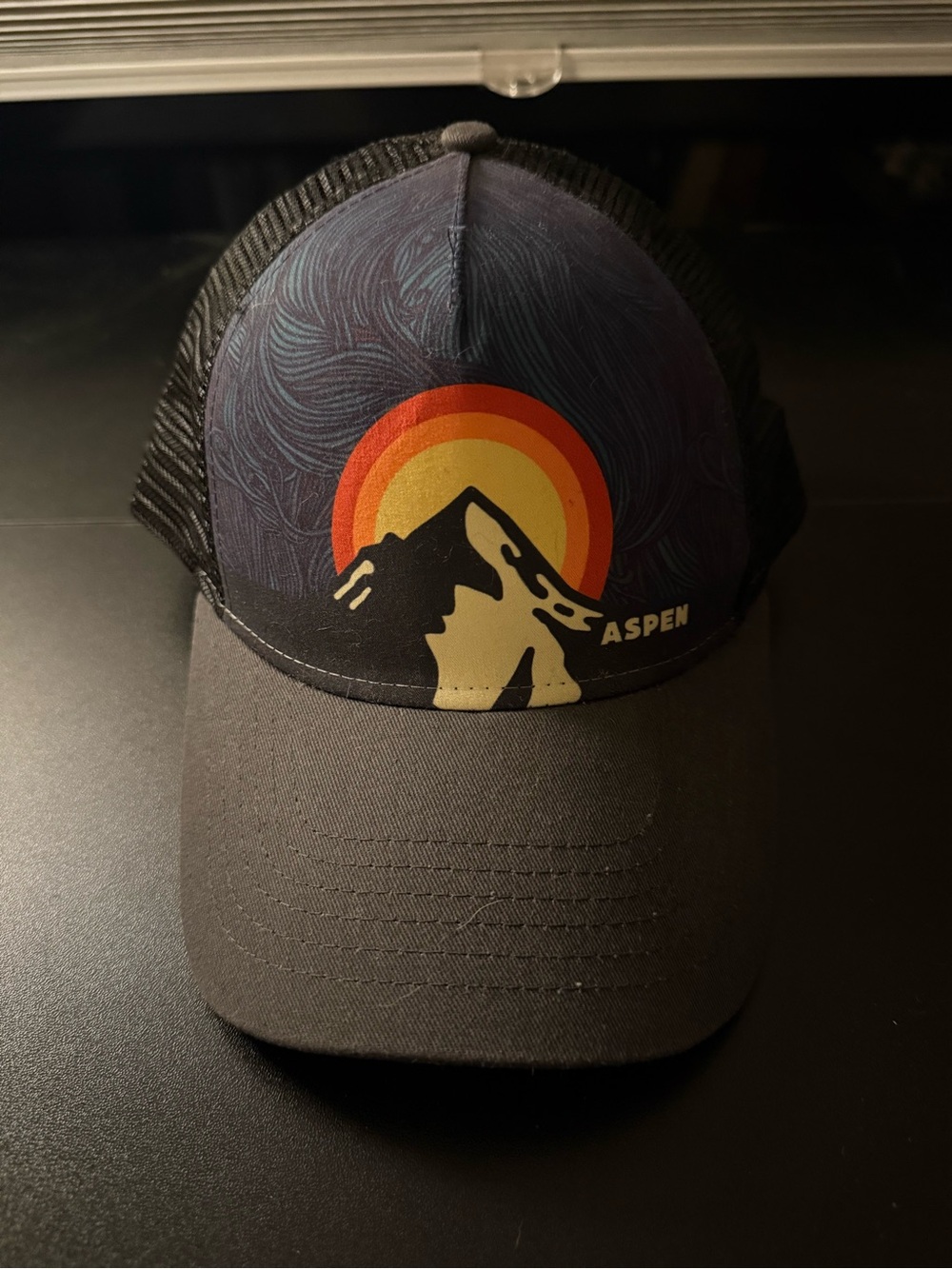 Sunset Mountain Aspen Trucker Hat - Black Navy